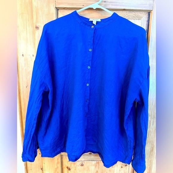 Eileen Fisher Tops - Eileen Fisher Size Small Cobalt Blue Linen Button Down
